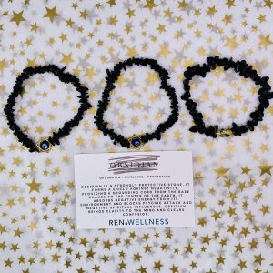 Black Obsidian Evil Eye Chip Stretch Bracelet