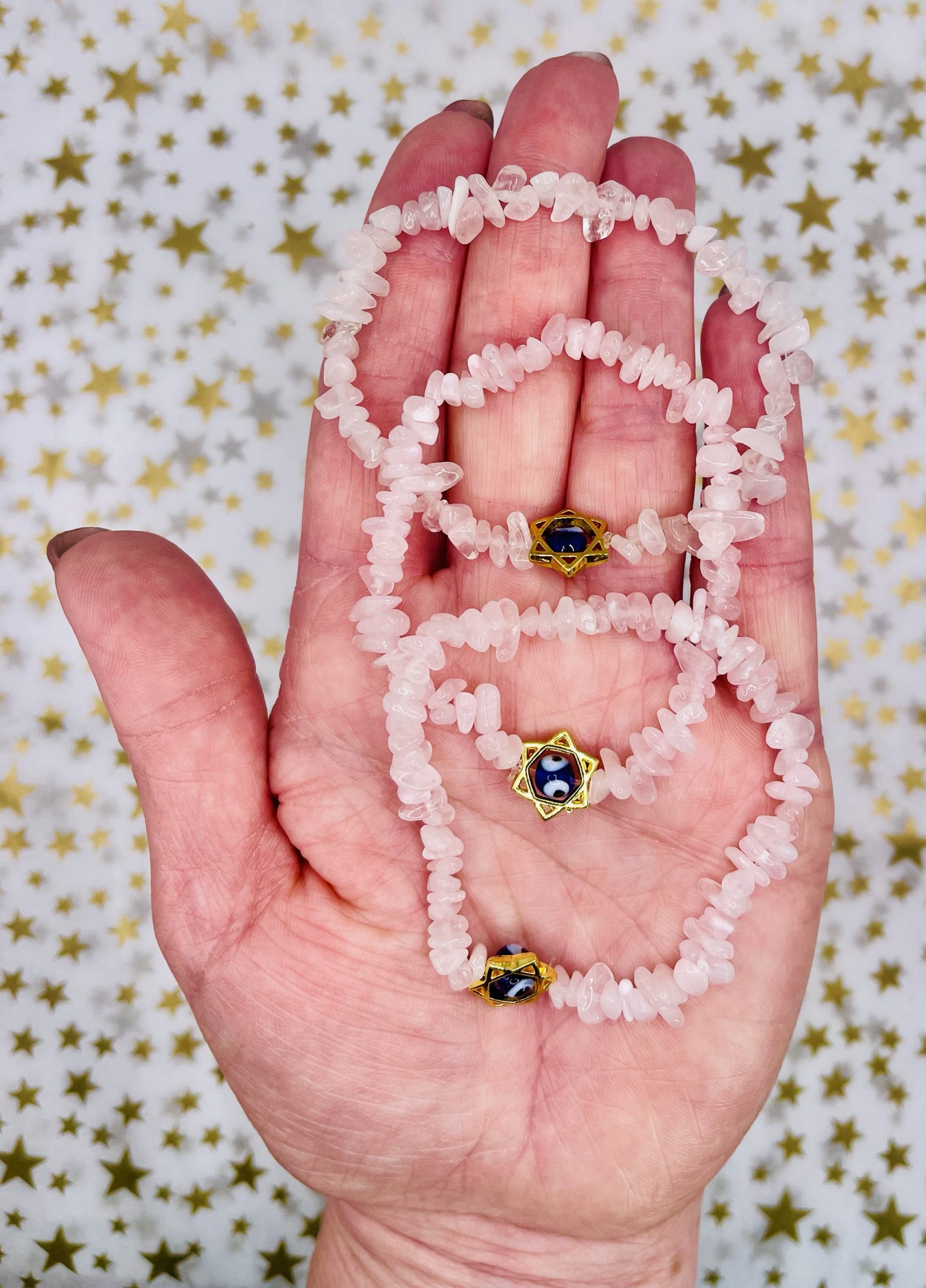 Rose Quartz Evil Eye Chip Bracelet - Image 3