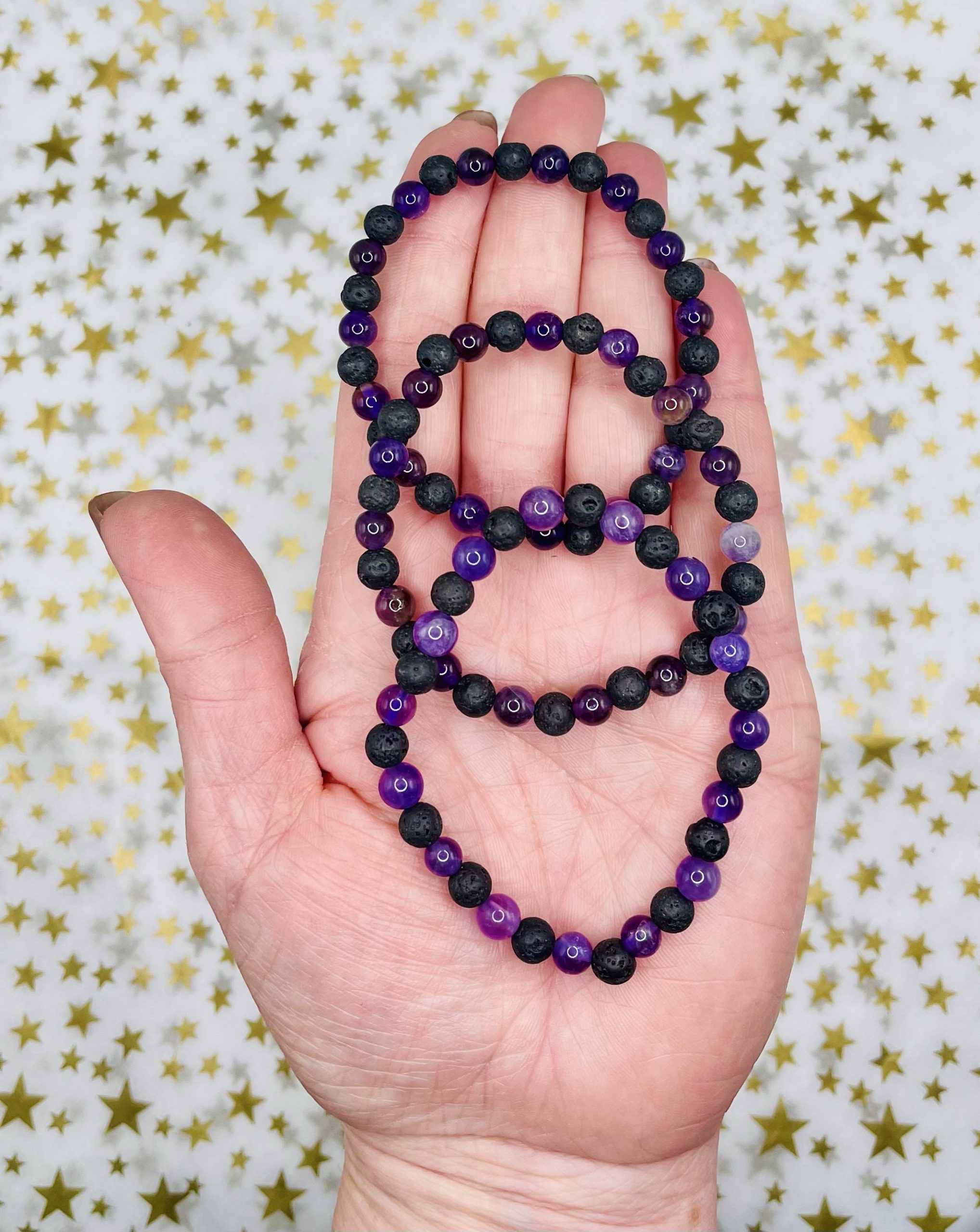 Amethyst & Lava 6mm bead Bracelet - Image 3