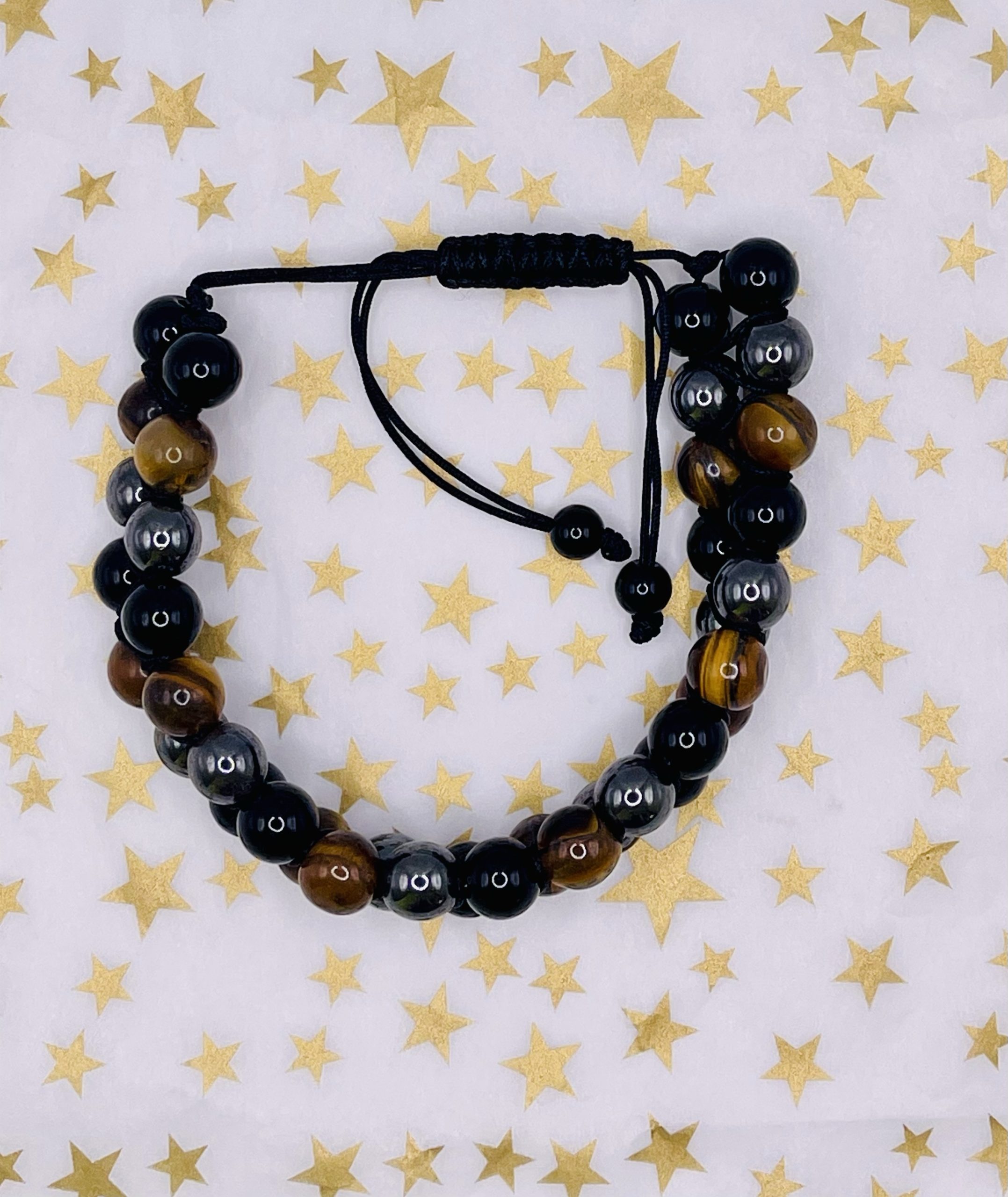 Hematite, Tiger Eye & Black Obsidian
Double row adjustable